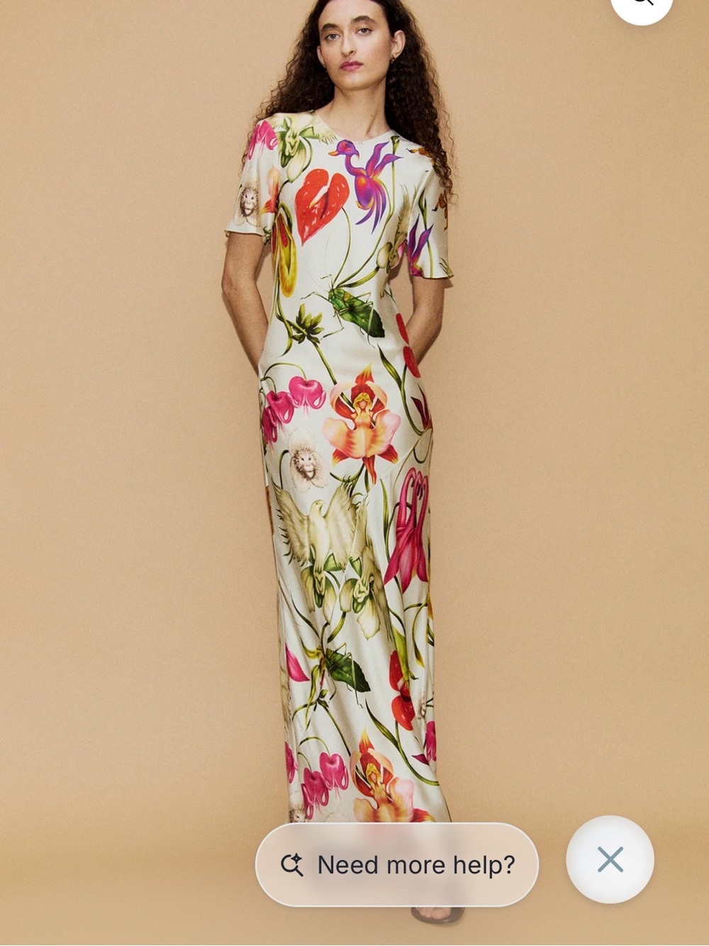 Silk Laundry Floral Print Cream Maxi Dress with Multicolor Blooms